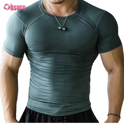 Haut de sport athlétique pour homme, séchage rapide, t-shirt de fitness moulant, haut de musculation en polyester avec motif uni