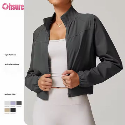 Veste de sport de yoga à manches longues pour femmes, à col montant, coupe-vent, à séchage rapide, pour la course à pied en plein air et le fitness