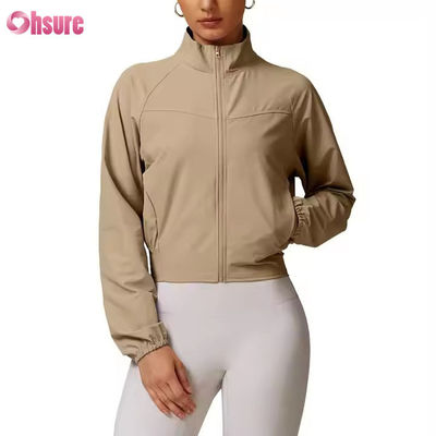 Veste de sport de yoga à manches longues pour femmes, à col montant, coupe-vent, à séchage rapide, pour la course à pied en plein air et le fitness