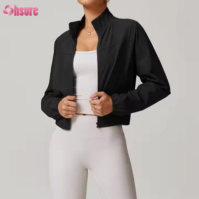 Veste de sport de yoga à manches longues pour femmes, à col montant, coupe-vent, à séchage rapide, pour la course à pied en plein air et le fitness