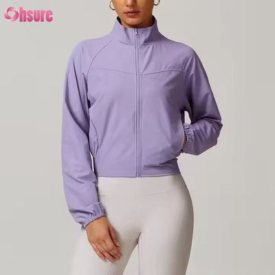 Veste de sport de yoga à manches longues pour femmes, à col montant, coupe-vent, à séchage rapide, pour la course à pied en plein air et le fitness