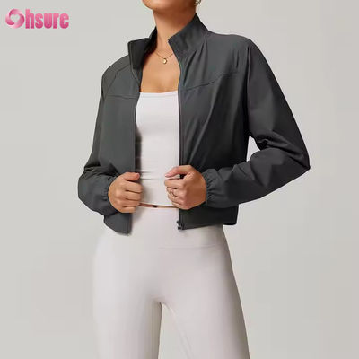 Veste de sport de yoga à manches longues pour femmes, à col montant, coupe-vent, à séchage rapide, pour la course à pied en plein air et le fitness