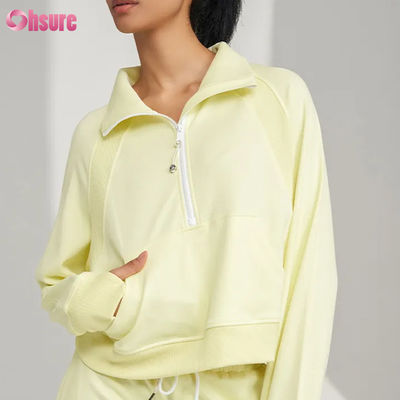 Logo personnalisé Nouvelle mode Couleur unie Poche Pull demi-zip Loisirs Sports Fitness Sweat-shirt OEM Haute qualité pour femmes