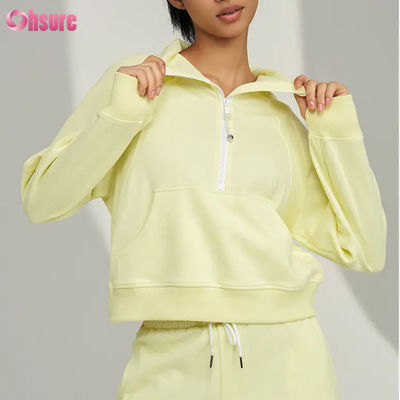 Logo personnalisé Nouvelle mode Couleur unie Poche Pull demi-zip Loisirs Sports Fitness Sweat-shirt OEM Haute qualité pour femmes