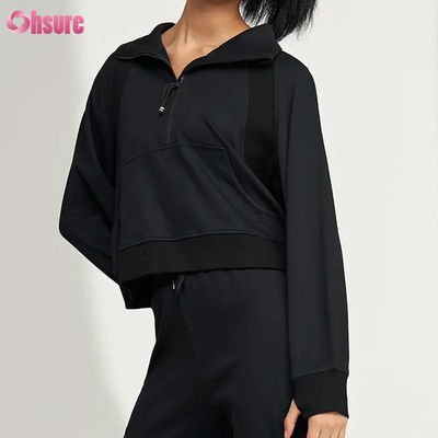 Logo personnalisé Nouvelle mode Couleur unie Poche Pull demi-zip Loisirs Sports Fitness Sweat-shirt OEM Haute qualité pour femmes