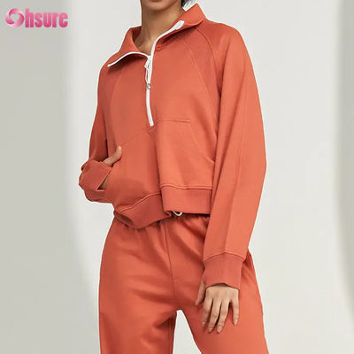 Logo personnalisé Nouvelle mode Couleur unie Poche Pull demi-zip Loisirs Sports Fitness Sweat-shirt OEM Haute qualité pour femmes