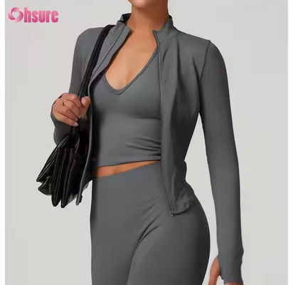 Veste de protection solaire, col montant, fermeture éclair, manches longues, veste de yoga femme, sweat-shirts pour femmes, hauts de sport de fitness en plein air serrés
