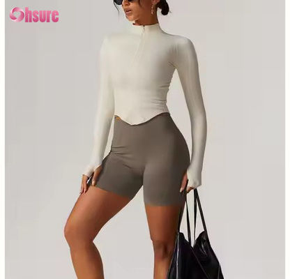 Veste de protection solaire, col montant, fermeture éclair, manches longues, veste de yoga femme, sweat-shirts pour femmes, hauts de sport de fitness en plein air serrés