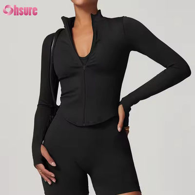 Veste de protection solaire, col montant, fermeture éclair, manches longues, veste de yoga femme, sweat-shirts pour femmes, hauts de sport de fitness en plein air serrés