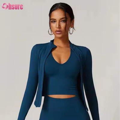 Veste de protection solaire, col montant, fermeture éclair, manches longues, veste de yoga femme, sweat-shirts pour femmes, hauts de sport de fitness en plein air serrés