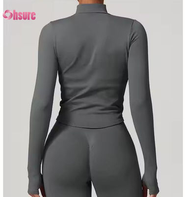 Veste de protection solaire, col montant, fermeture éclair, manches longues, veste de yoga femme, sweat-shirts pour femmes, hauts de sport de fitness en plein air serrés