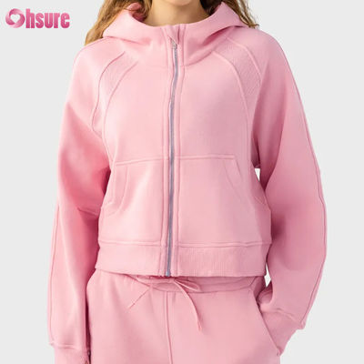 Veste de sport zippée en polaire vintage pour femme avec logo personnalisé, pour la course à pied hivernale, le yoga, le gymnase, capuche, trous pour les pouces, doublure en tissu tricoté