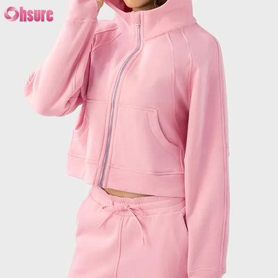 Veste de sport zippée en polaire vintage pour femme avec logo personnalisé, pour la course à pied hivernale, le yoga, le gymnase, capuche, trous pour les pouces, doublure en tissu tricoté
