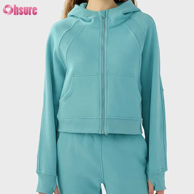 Veste de sport zippée en polaire vintage pour femme avec logo personnalisé, pour la course à pied hivernale, le yoga, le gymnase, capuche, trous pour les pouces, doublure en tissu tricoté