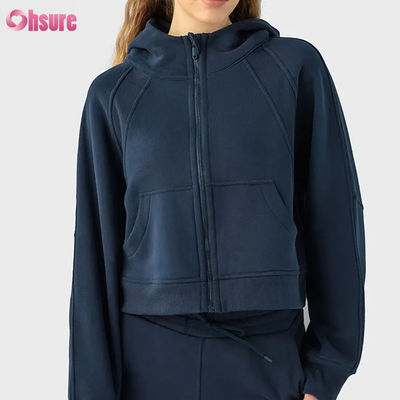 Veste de sport zippée en polaire vintage pour femme avec logo personnalisé, pour la course à pied hivernale, le yoga, le gymnase, capuche, trous pour les pouces, doublure en tissu tricoté