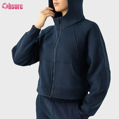 Veste de sport zippée en polaire vintage pour femme avec logo personnalisé, pour la course à pied hivernale, le yoga, le gymnase, capuche, trous pour les pouces, doublure en tissu tricoté