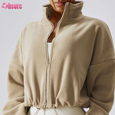 Logo personnalisé de haute qualité Support Top Hoodie Femmes Fitness Vêtements de sport automne Manches longues laine chaude Full Zip Crop Hoodies