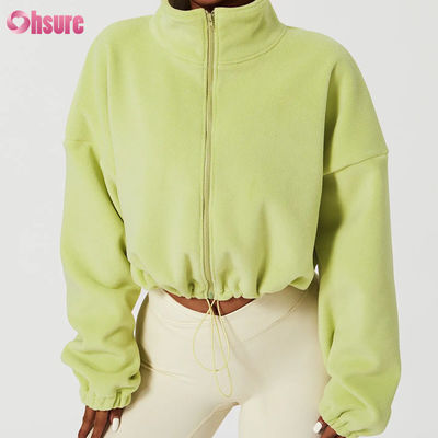 Logo personnalisé de haute qualité Support Top Hoodie Femmes Fitness Vêtements de sport automne Manches longues laine chaude Full Zip Crop Hoodies