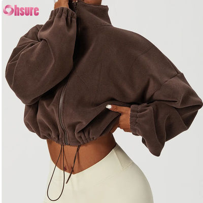 Logo personnalisé de haute qualité Support Top Hoodie Femmes Fitness Vêtements de sport automne Manches longues laine chaude Full Zip Crop Hoodies