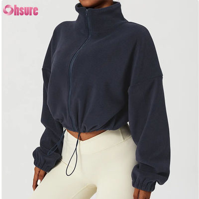 Logo personnalisé de haute qualité Support Top Hoodie Femmes Fitness Vêtements de sport automne Manches longues laine chaude Full Zip Crop Hoodies
