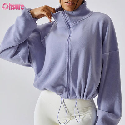 Logo personnalisé de haute qualité Support Top Hoodie Femmes Fitness Vêtements de sport automne Manches longues laine chaude Full Zip Crop Hoodies