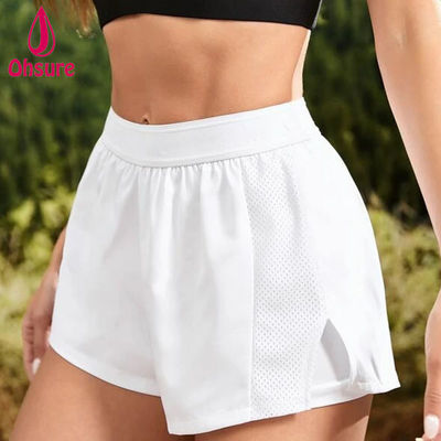 Shorts de sport de gymnastique pour femmes Yoga en gros Logo personnalisé 93% Polyester, 7% Spandex Taille haute Taille élastique 2 en 1 tissé occasionnel XS-XXL
