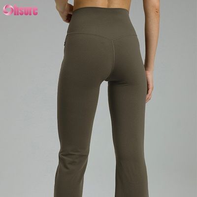 80% de nylon 20% de spandex mélange 220 grammes nu pantalon de gym doux élastique ceinture élastique exercice flare leggings pour les femmes