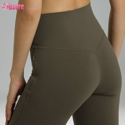 80% de nylon 20% de spandex mélange 220 grammes nu pantalon de gym doux élastique ceinture élastique exercice flare leggings pour les femmes