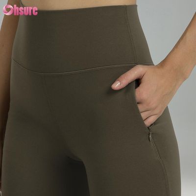 80% de nylon 20% de spandex mélange 220 grammes nu pantalon de gym doux élastique ceinture élastique exercice flare leggings pour les femmes