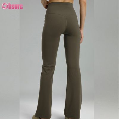 80% de nylon 20% de spandex mélange 220 grammes nu pantalon de gym doux élastique ceinture élastique exercice flare leggings pour les femmes