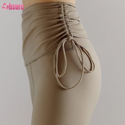 Pantalons de gym réutilisables en nylon spandex mélange ajustable en corde à tirer Leggings d'entraînement pour femmes Full 1 Piece High Yoga Wear Full Length