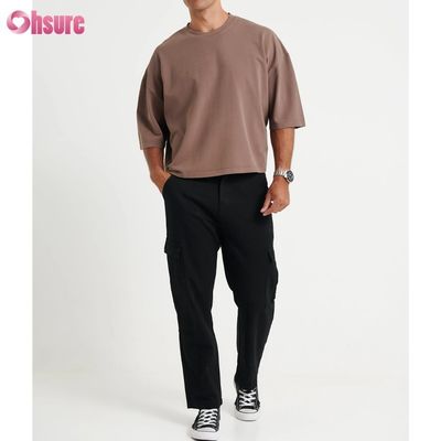 T-shirt en coton à col ras du cou surdimensionné pour hommes, léger, style boxy court pour hommes