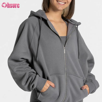 Sweat-shirt à capuche zippé surdimensionné de haute qualité pour femmes avec logo personnalisé uni, design unique en polaire pour l'hiver