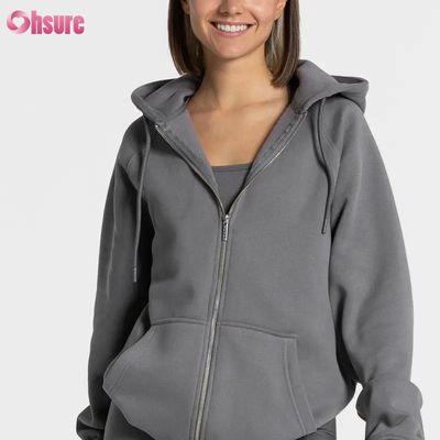 Sweat-shirt à capuche zippé surdimensionné de haute qualité pour femmes avec logo personnalisé uni, design unique en polaire pour l'hiver