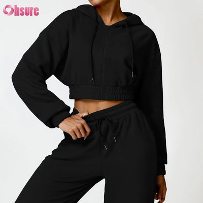 2025 NEW mode de haute qualité polyester / coton Hoodie Jacket avec fermeture à glissière capot design à manches longues lâches pour le gymnase Sports Fitness
