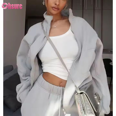 Costume sur mesure pour femmes Sweat Suit deux pièces Fermeture à glissière Hoodie et Jogger ensemble de vêtements de sport Causal laine 2 pièces ensemble de femmes Hoodie surdimensionné