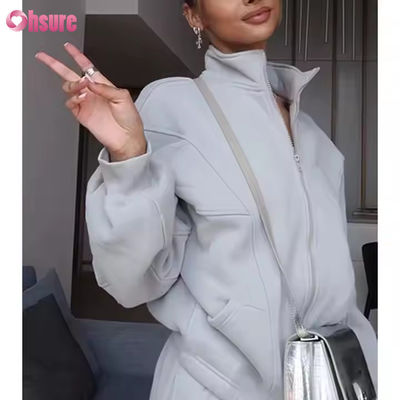 Costume sur mesure pour femmes Sweat Suit deux pièces Fermeture à glissière Hoodie et Jogger ensemble de vêtements de sport Causal laine 2 pièces ensemble de femmes Hoodie surdimensionné