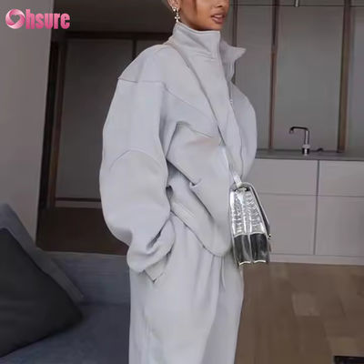 Costume sur mesure pour femmes Sweat Suit deux pièces Fermeture à glissière Hoodie et Jogger ensemble de vêtements de sport Causal laine 2 pièces ensemble de femmes Hoodie surdimensionné