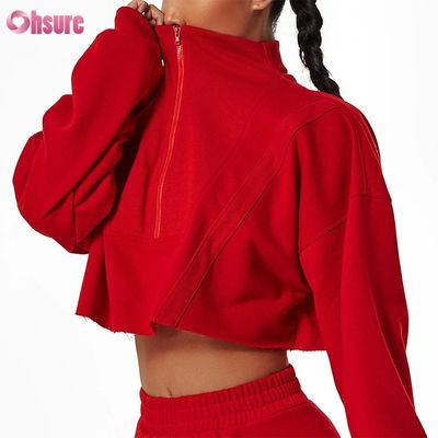 Logo personnalisé Sweat-shirt uni personnalisé Femmes Hoodies Imprimé Coton épais Ensembles courts décontractés Femmes Deux pièces Tricot d'hiver