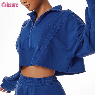 Logo personnalisé Sweat-shirt uni personnalisé Femmes Hoodies Imprimé Coton épais Ensembles courts décontractés Femmes Deux pièces Tricot d'hiver