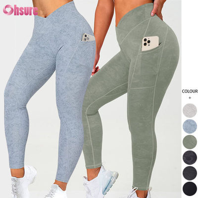 Leggings taille haute en V personnalisés pour femmes, entraînement, yoga, pantalon de yoga, sport, fitness, leggings de yoga avec poche