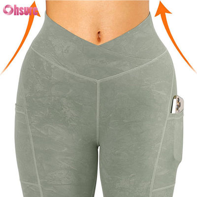 Leggings taille haute en V personnalisés pour femmes, entraînement, yoga, pantalon de yoga, sport, fitness, leggings de yoga avec poche