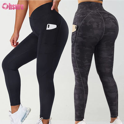 Leggings taille haute en V personnalisés pour femmes, entraînement, yoga, pantalon de yoga, sport, fitness, leggings de yoga avec poche