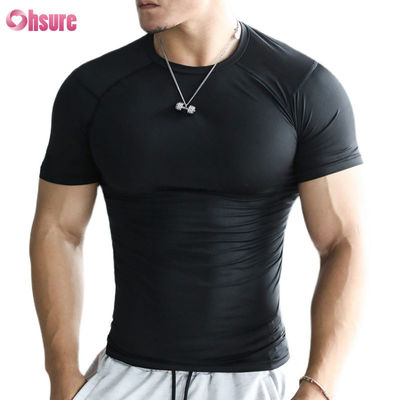 Haut de sport pour hommes, séchage rapide, serré, athlétique, musculation, t-shirt en polyester, chemise de fitness pour hommes, chemise de gym pour hommes