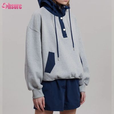 Design de mode Confortable Coton Style surdimensionné Bouton Contraste Couleur Poche Sweat à capuche pour femmes