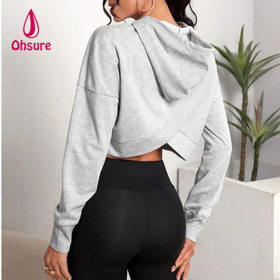 Ohsure Fitness Femmes Loose Casual Sweatsuit automne Yoga de base Drop Shoulder Drawstring Crop Sports Hoodie
