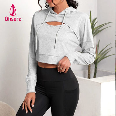 Ohsure Fitness Femmes Loose Casual Sweatsuit automne Yoga de base Drop Shoulder Drawstring Crop Sports Hoodie