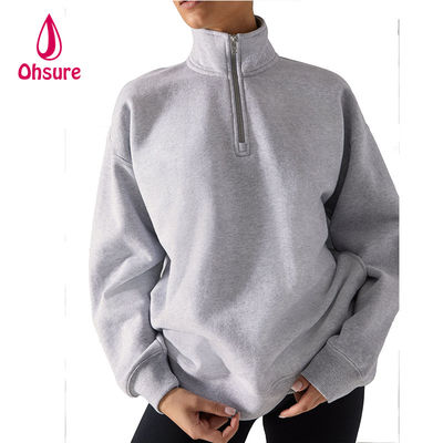 Ohsure demi pull fermé à glissière 1/4 pull fermé à glissière blanc surdimensionné pull à manches longues sweatshirt femme capuchon coton personnalisé vente à chaud laine