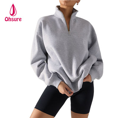 Ohsure demi pull fermé à glissière 1/4 pull fermé à glissière blanc surdimensionné pull à manches longues sweatshirt femme capuchon coton personnalisé vente à chaud laine