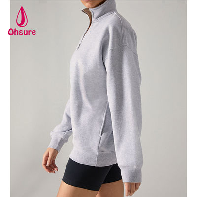 Ohsure demi pull fermé à glissière 1/4 pull fermé à glissière blanc surdimensionné pull à manches longues sweatshirt femme capuchon coton personnalisé vente à chaud laine